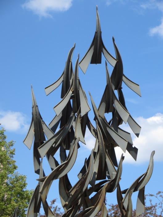 A repeating pattern welded into a Boston sculpture reminds me of soaring birds